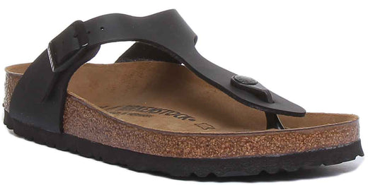 Sandalia Birkenstock Gizeh para mujer Birko Flor T Bar en negro, estilo chanclas