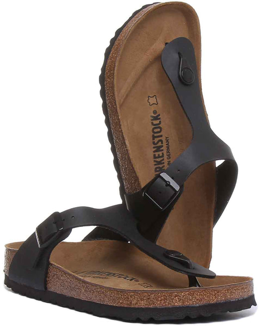 Sandalia Birkenstock Gizeh para mujer Birko Flor T Bar en negro, estilo chanclas