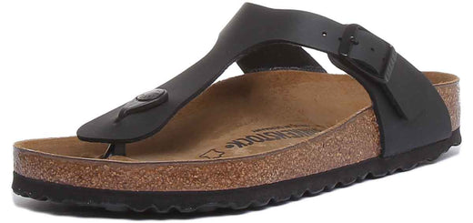 Sandalia Birkenstock Gizeh para mujer Birko Flor T Bar en negro, estilo chanclas