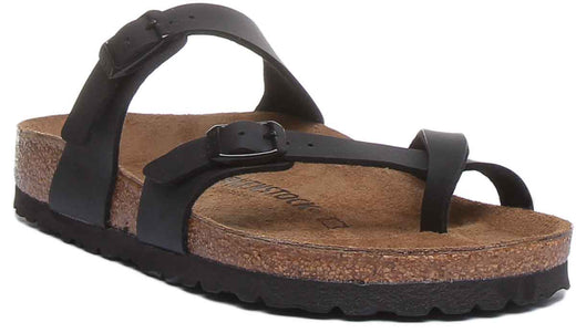 Sandalia Birkenstock Mayari eléctrica con tiras metálicas para mujer en negro