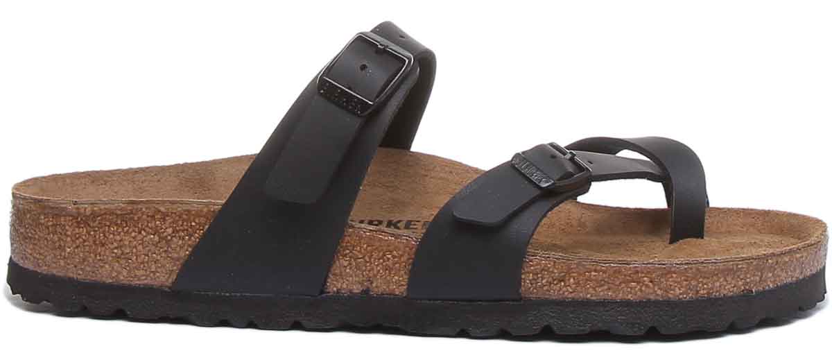 Sandalia Birkenstock Mayari eléctrica con tiras metálicas para mujer en negro