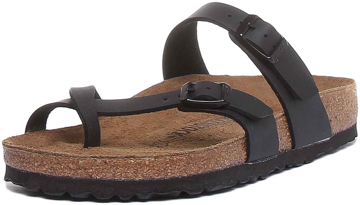 Sandalia Birkenstock Mayari eléctrica con tiras metálicas para mujer en negro