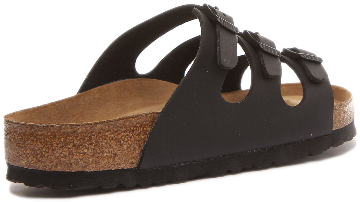 Sandalias Birkenstock Florida Birko Flor de tres tiras para mujer en negro