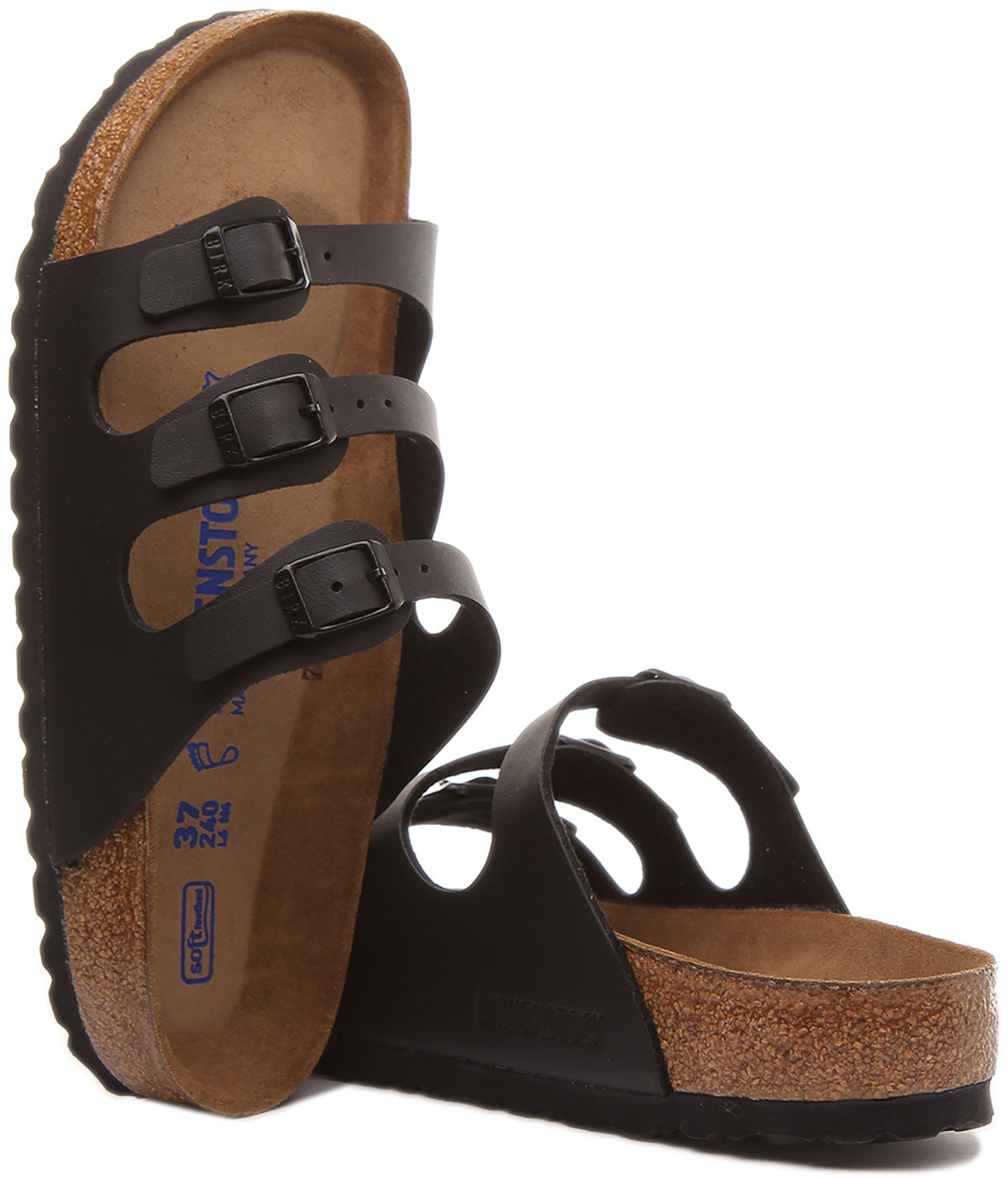 Sandalias Birkenstock Florida Birko Flor de tres tiras para mujer en negro