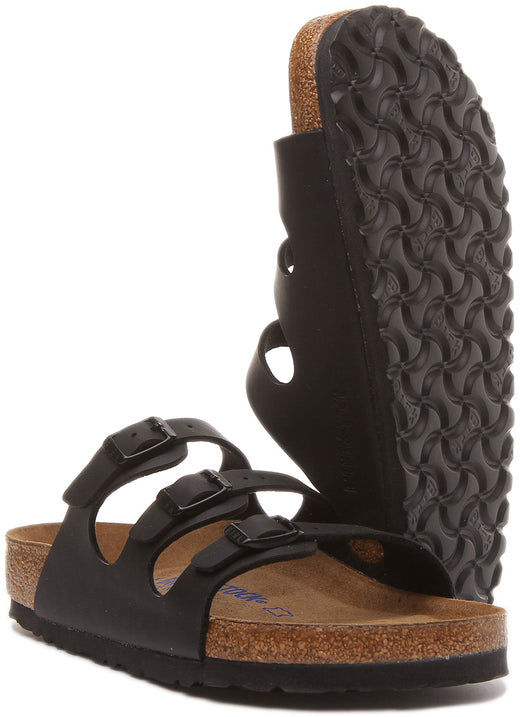 Sandalias Birkenstock Florida Birko Flor de tres tiras para mujer en negro