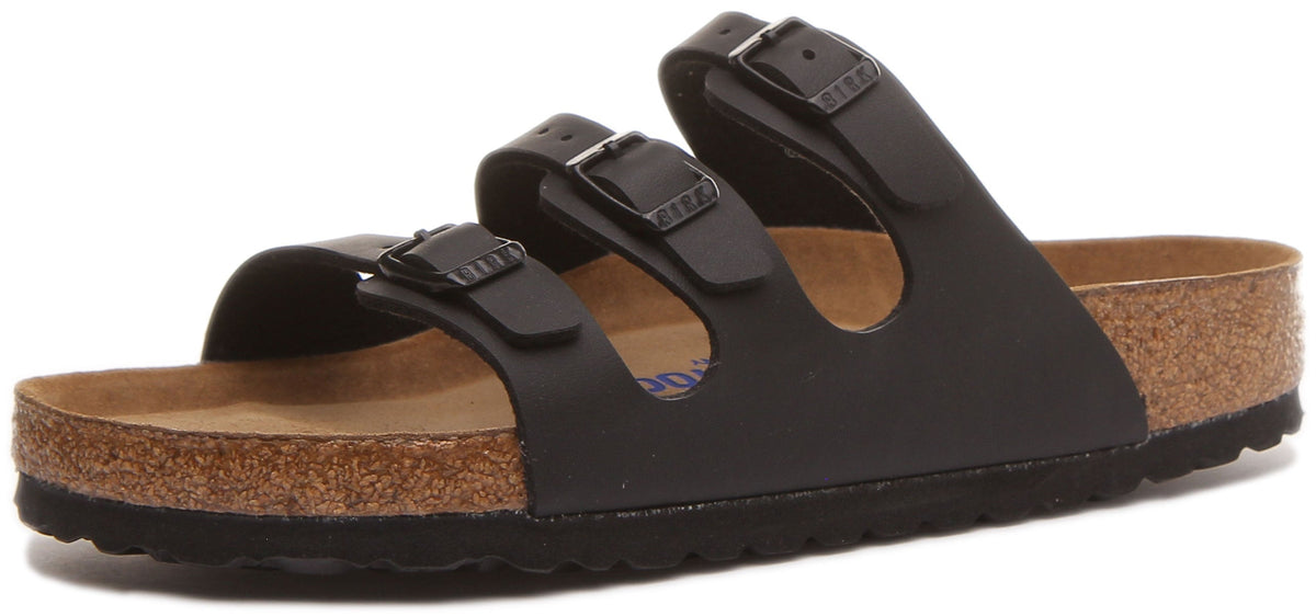 Sandalias Birkenstock Florida Birko Flor de tres tiras para mujer en negro