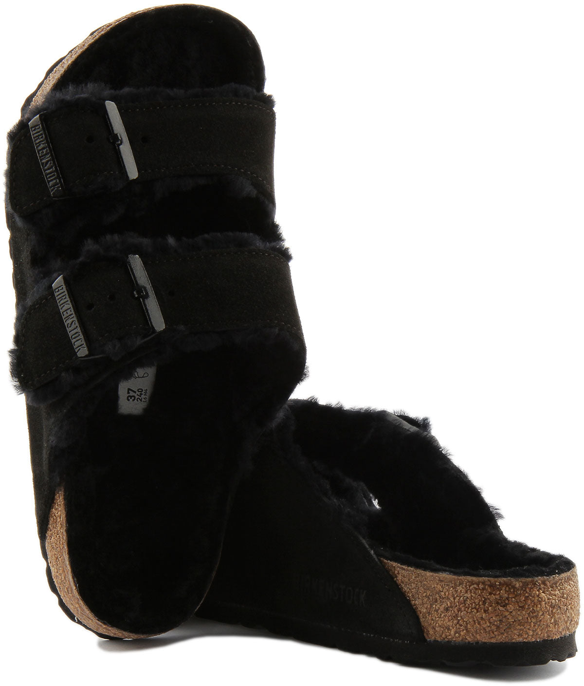 Birkenstock Arizona Shearling Sandale en daim à double lanière poure en noir