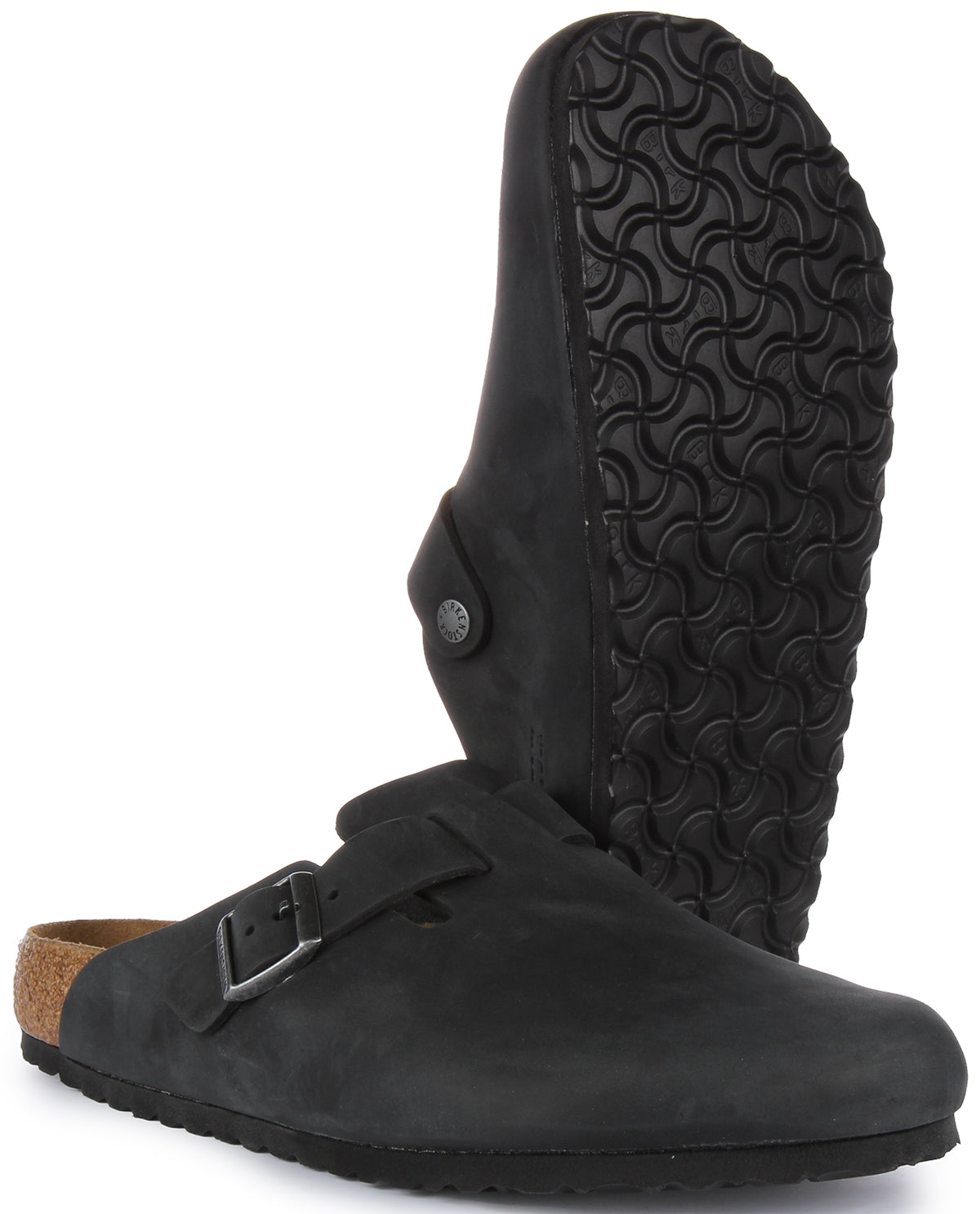 Birkenstock Boston BS Sandale en cuir huilé poure en noir