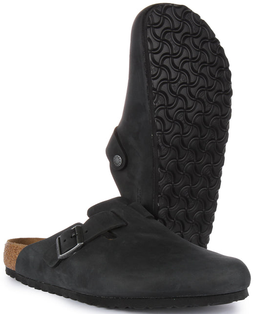 Birkenstock Boston BS Sandale en cuir huilé poure en noir