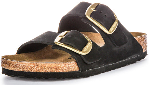 Birkenstock Arizona Big Buckle Sandales en cuir suédé pour femmes en noir
