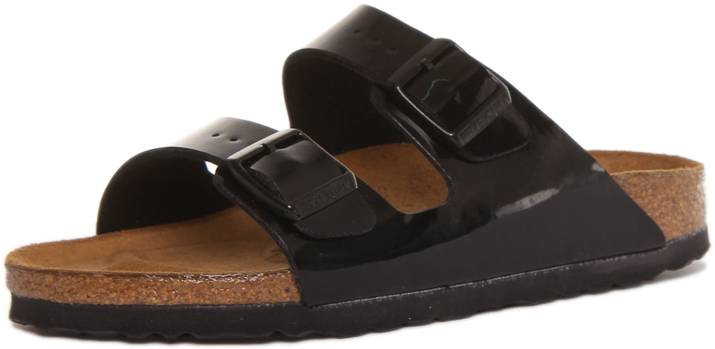 Birkenstock Arizona Sandale Birko Flor en verni noir à double lanière pour femme