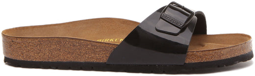 Birkenstock Madrid Sandale Birko Flor à lanière unique pour femmes en verni noir
