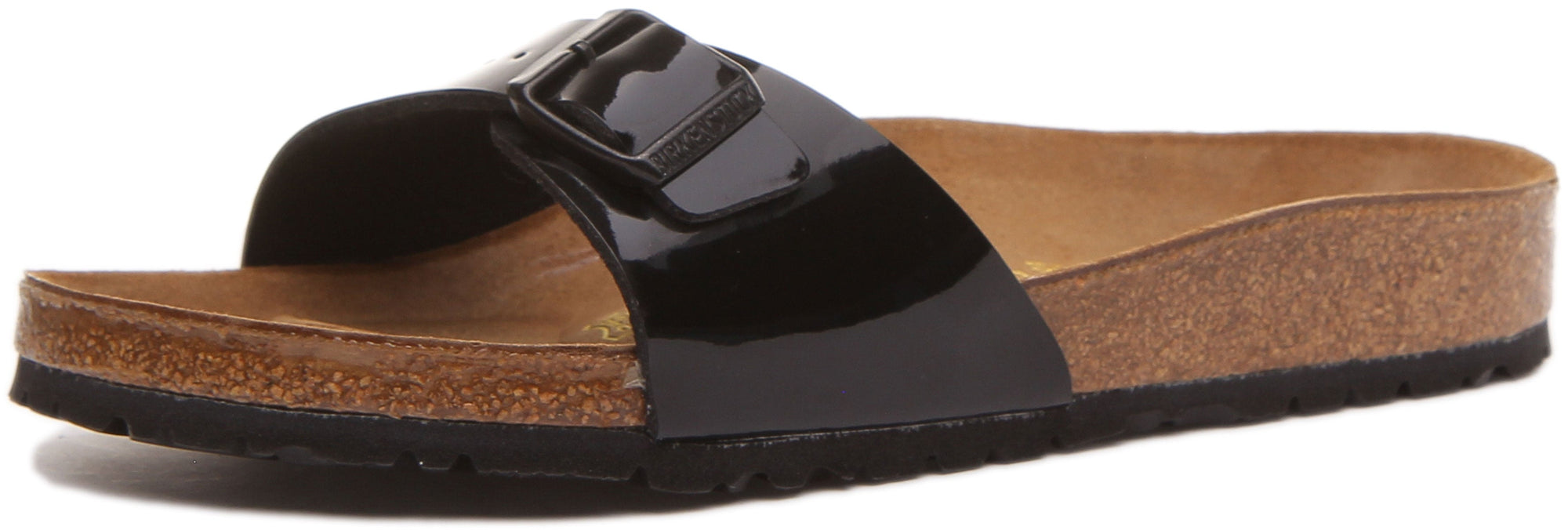 Birkenstock Madrid sandaal Birko Flor met enkele riem voor dames in zwart lakleer