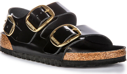 Birkenstock Milano Big Buck sandalen van leer voor dames in zwart lakleer