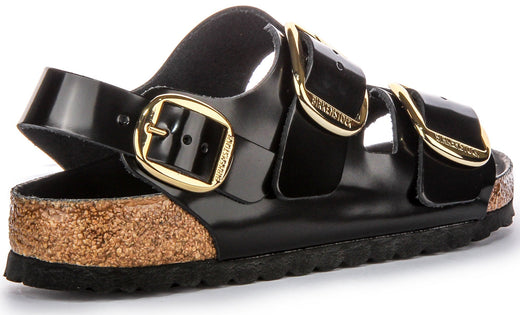 Birkenstock Milano Big Buck sandalen van leer voor dames in zwart lakleer