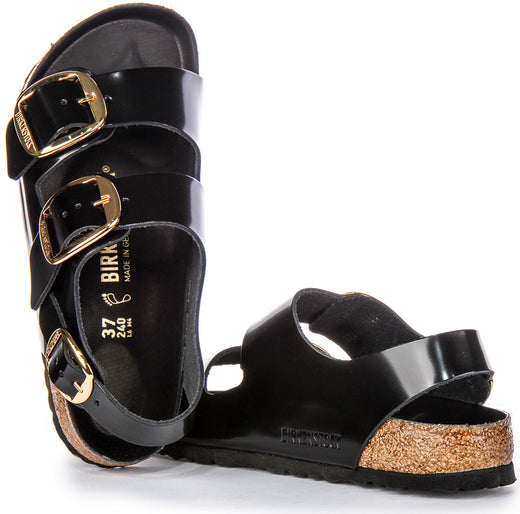 Birkenstock Milano Big Buck sandalen van leer voor dames in zwart lakleer
