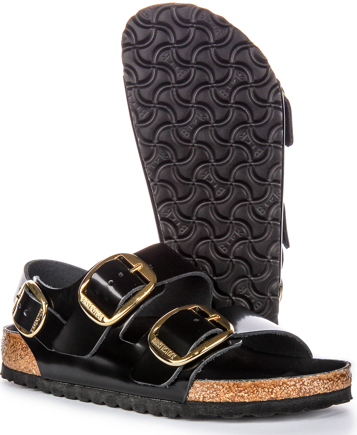 Birkenstock Milano Big Buck sandalen van leer voor dames in zwart lakleer