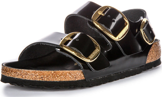 Birkenstock Milano Big Buck Sandales en cuir pour femmes en vernis noir