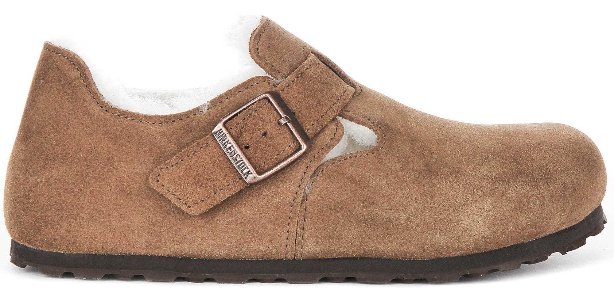 Birkenstock London Shearling in Camoscio Marrone | Taglio Regolare