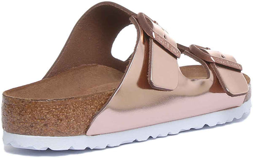 Sandali Birkenstock Arizona metallici a 2 cinturini con suola morbida da donna in rame