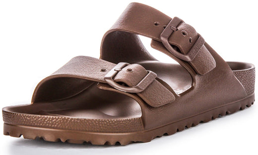 Birkenstock Arizona Eva Sandales en caoutchouc pour femmes en brun foncé