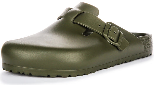 Birkenstock Boston EVA Sabots en Caoutchouc EVA de Haute Qualité et Neutre en Odeur Kaki