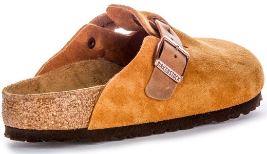 Birkenstock Boston Braided Elegant Pin Sandales Élégantes en Cuir Suédé Mink