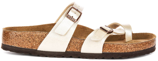 Birkenstock Mayari Sandale électrique à lanières métalliques pour femmes en blanc perle