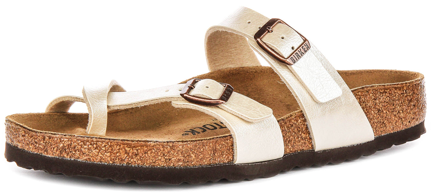 Birkenstock Mayari Sandale électrique à lanières métalliques pour femmes en blanc perle