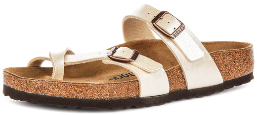 Birkenstock Mayari dames sandalen met metalen bandjes in parelwit