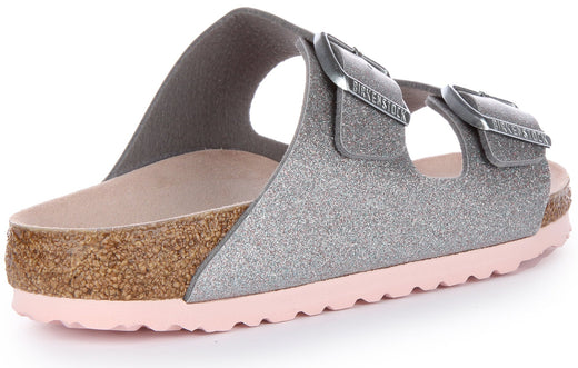 Birkenstock Arizona Birko Flor sandalen met dubbele band in zilver