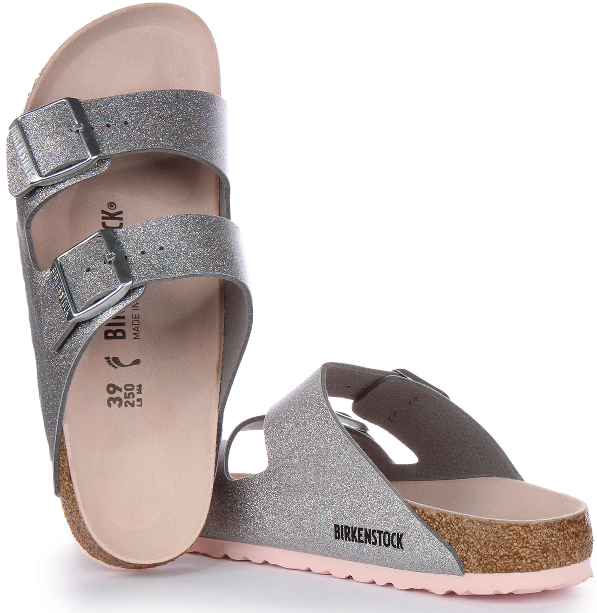 Birkenstock Arizona Sandale Birko Flor à double lanière poure en argent