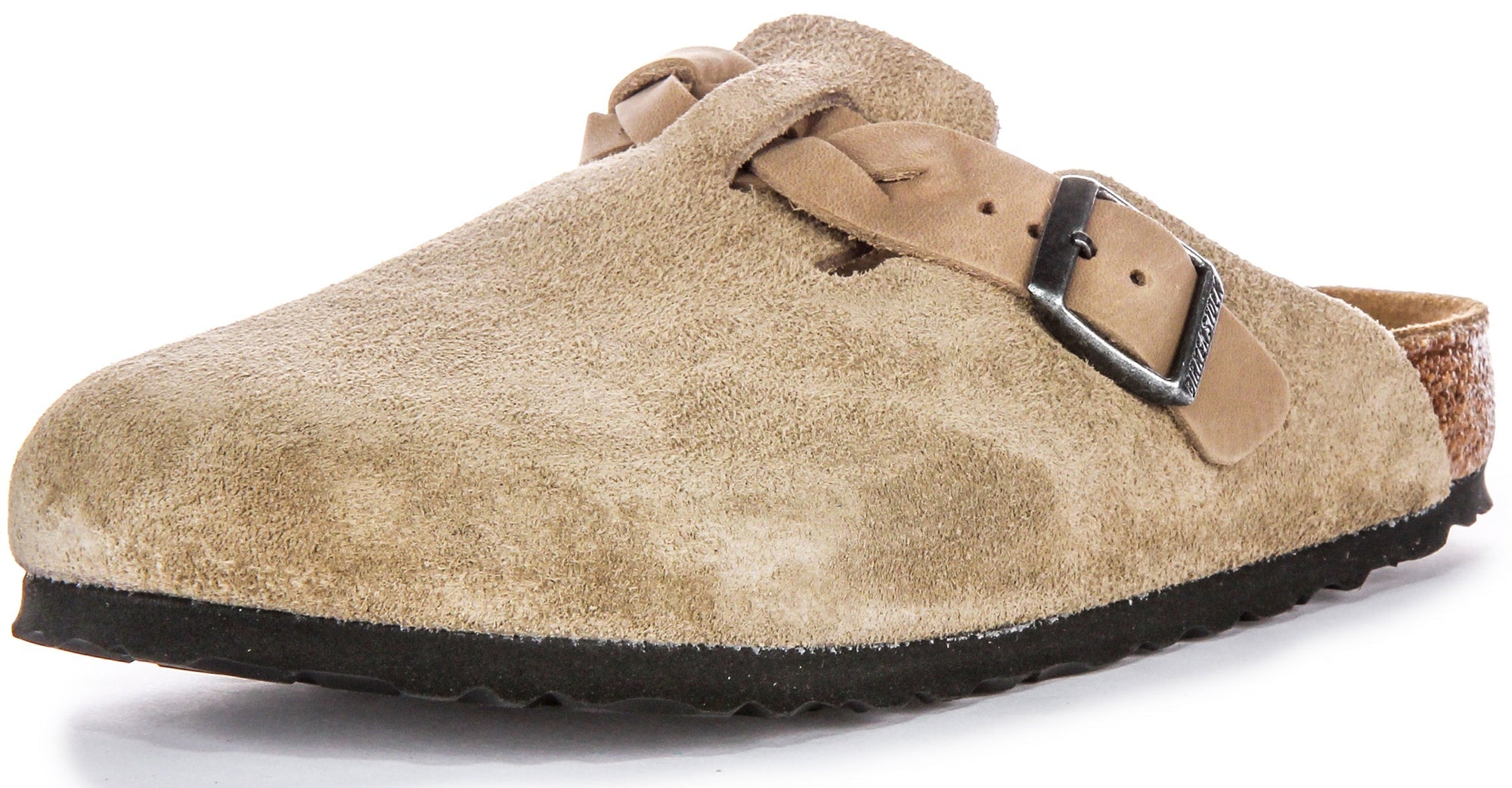 Sandales élégantes Birkenstock Boston Braided Elegant Pin en cuir suédé taupe