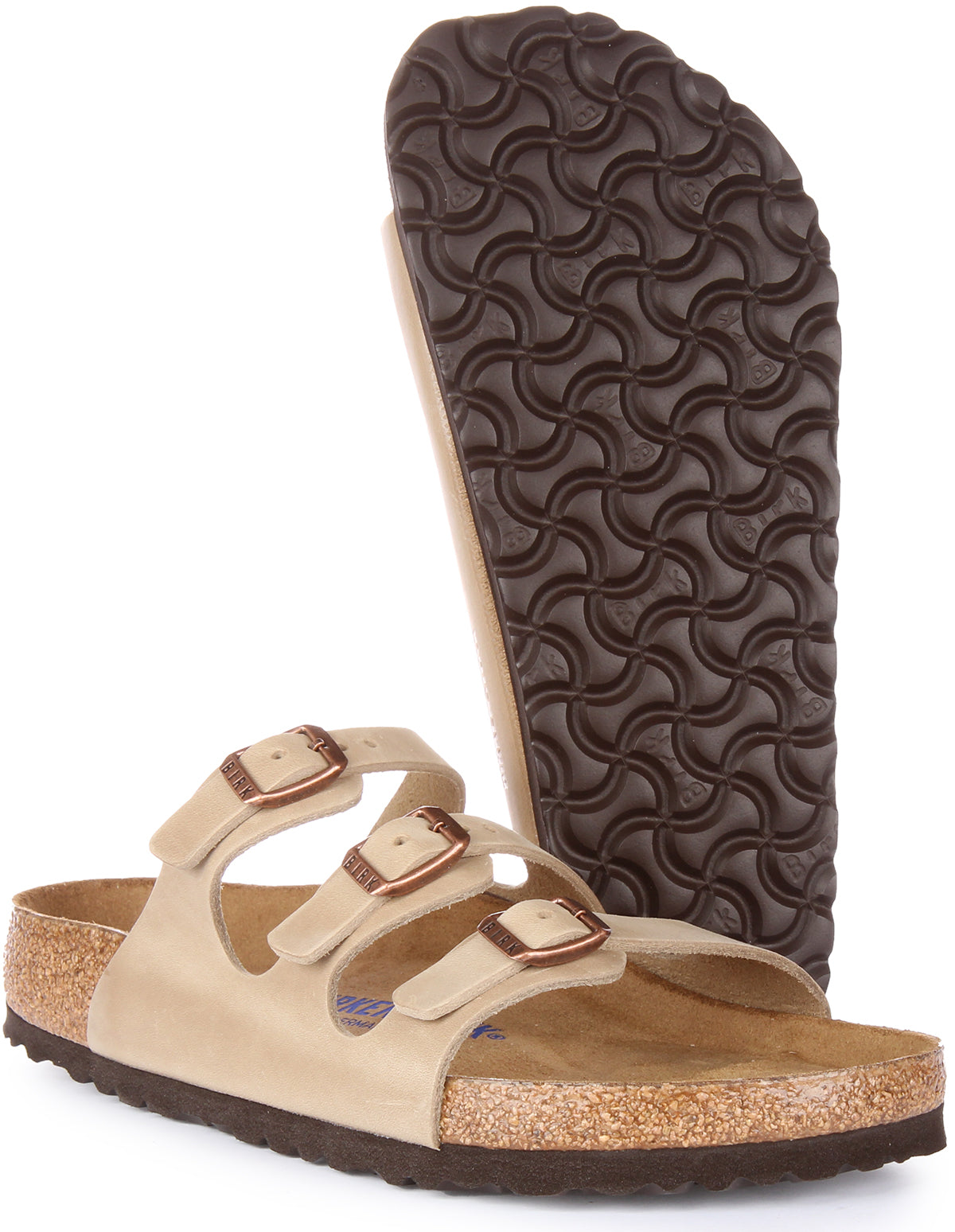 Birkenstock Florida Sandale en cuir huilé à trois lanières poure en tabac