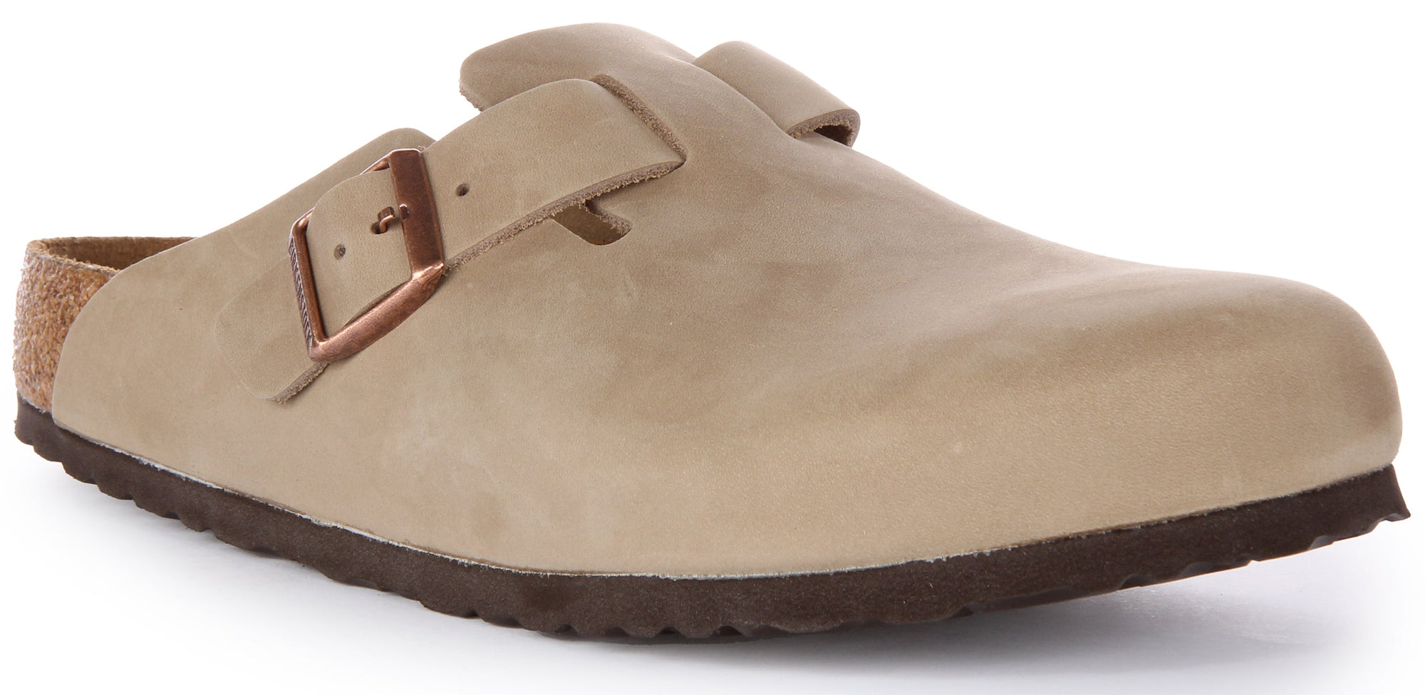 Birkenstock Boston BS sandalen van geolied leer in tabak