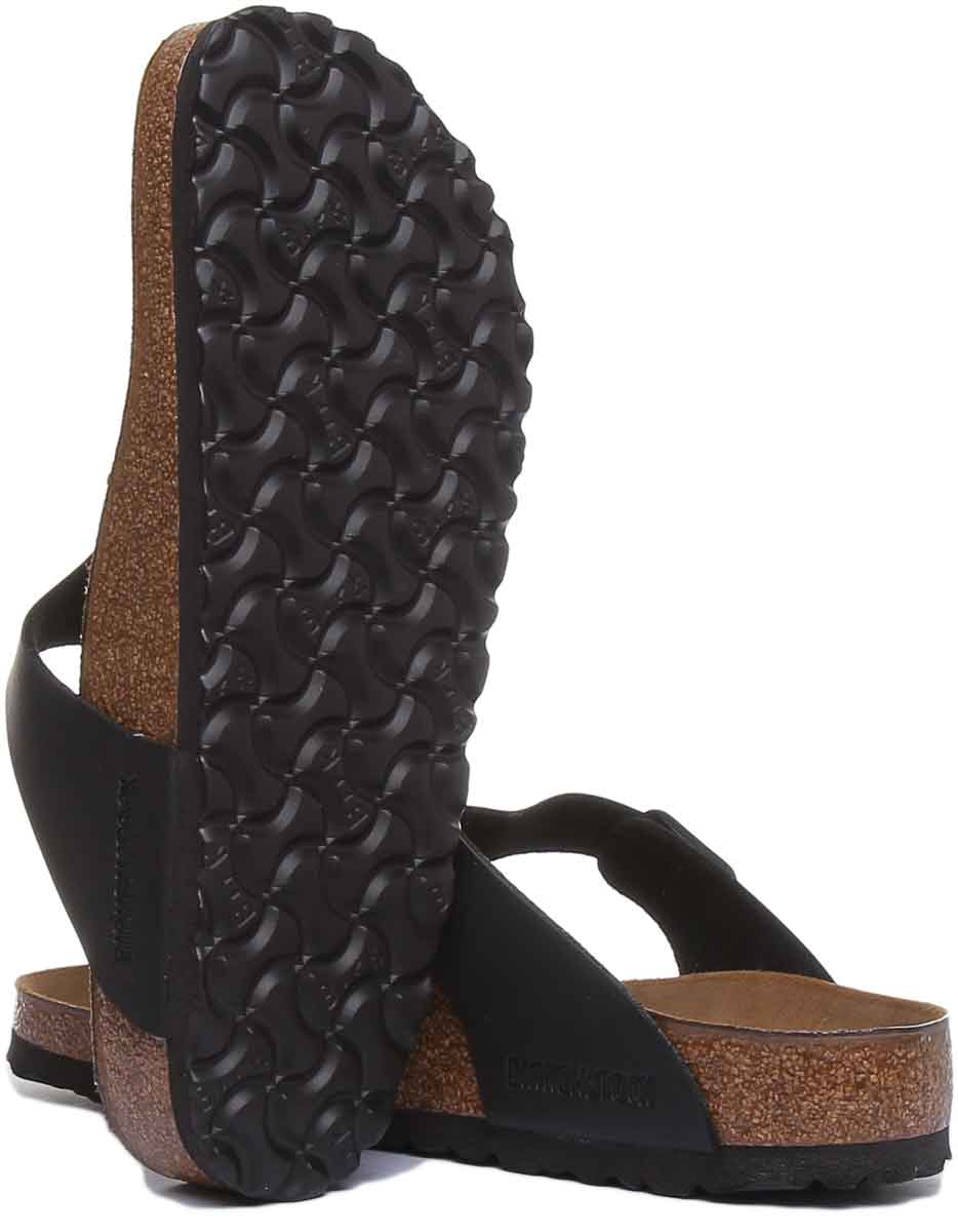 Sandalia Birkenstock Gizeh para mujer Birko Flor T Bar en negro, estilo chanclas