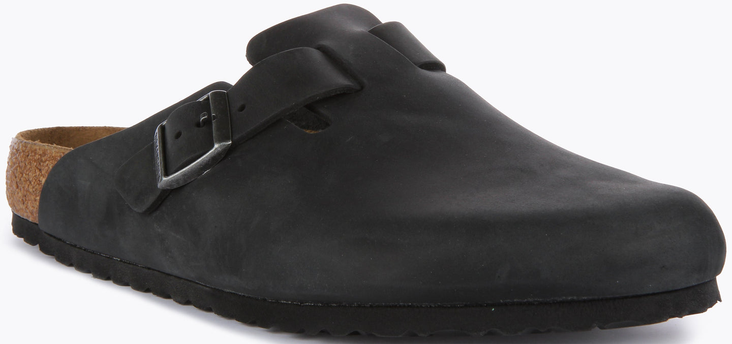 Birkenstock Boston BS Sandale en cuir huilé poure en noir