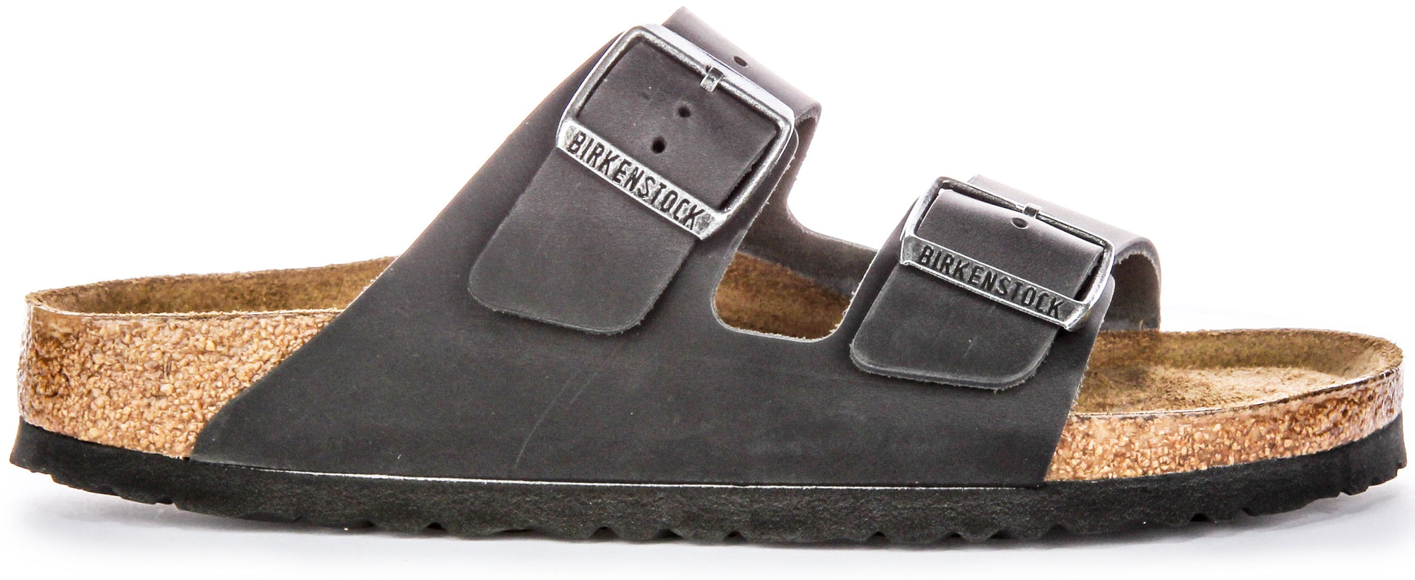 Birkenstock Arizona BS sandalen van geolied leer met twee verstelbare riemen en anatomische kurken zool voor dames in zwart  