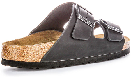 Birkenstock Arizona BS sandalen van geolied leer met twee verstelbare riemen en anatomische kurken zool voor dames in zwart  
