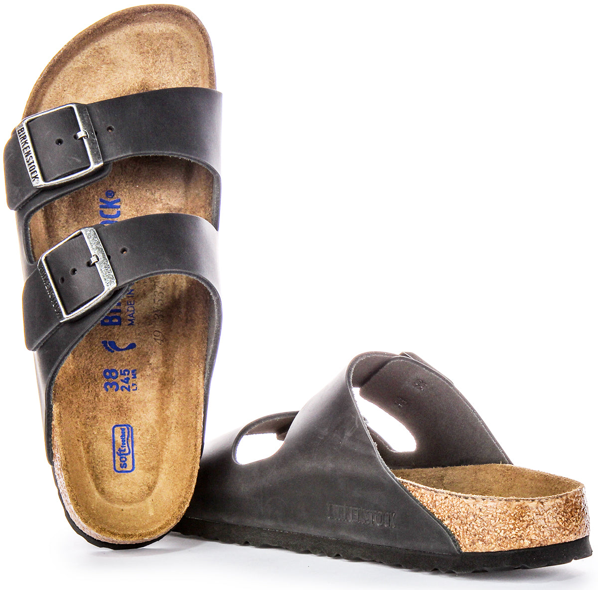 Birkenstock Arizona BS sandalen van geolied leer met twee verstelbare riemen en anatomische kurken zool voor dames in zwart  