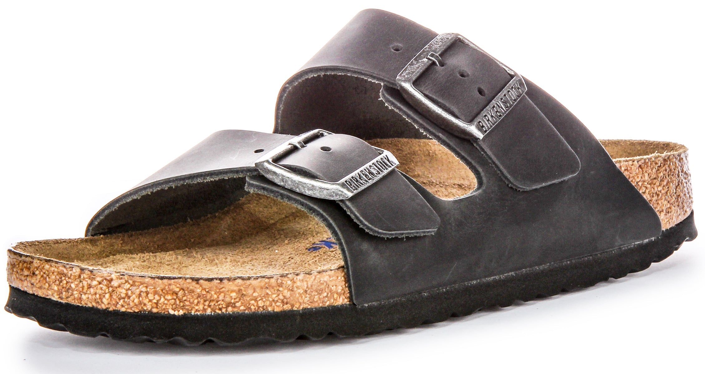 Birkenstock Arizona BS sandalen van geolied leer met twee verstelbare riemen en anatomische kurken zool voor dames in zwart  