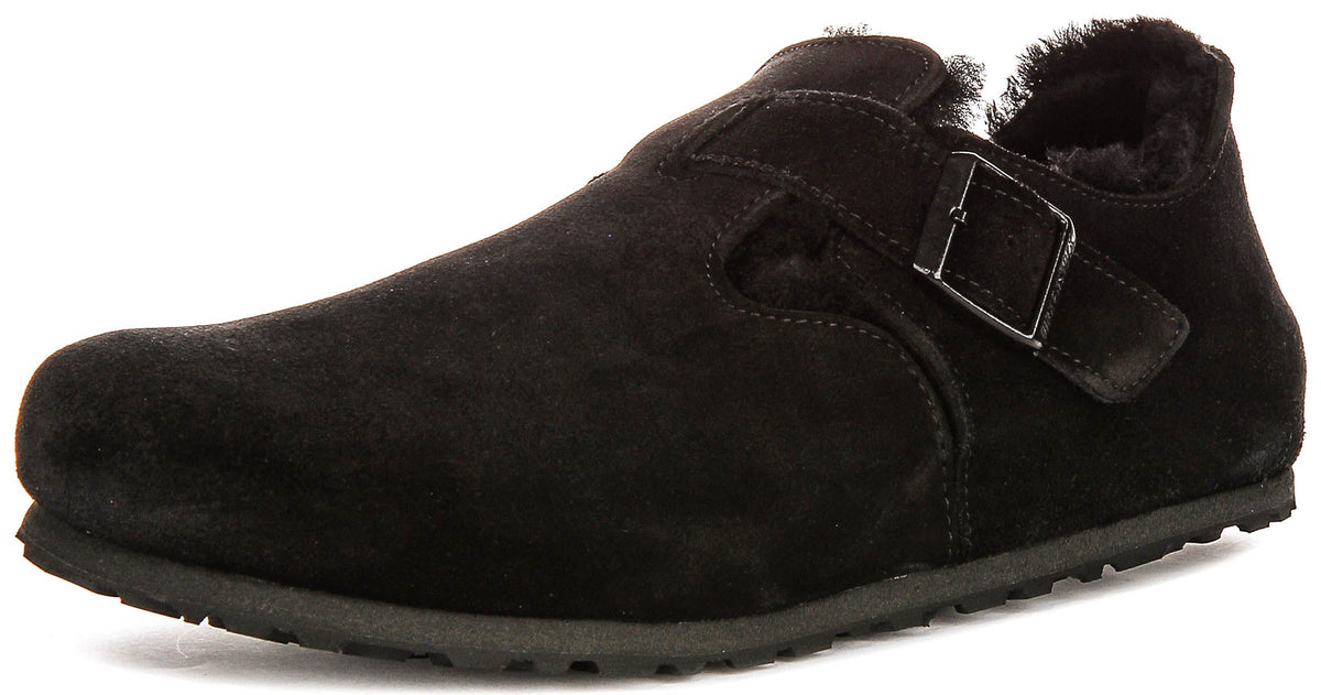 Birkenstock London Shearling in Nero | Vestibilità Regolare