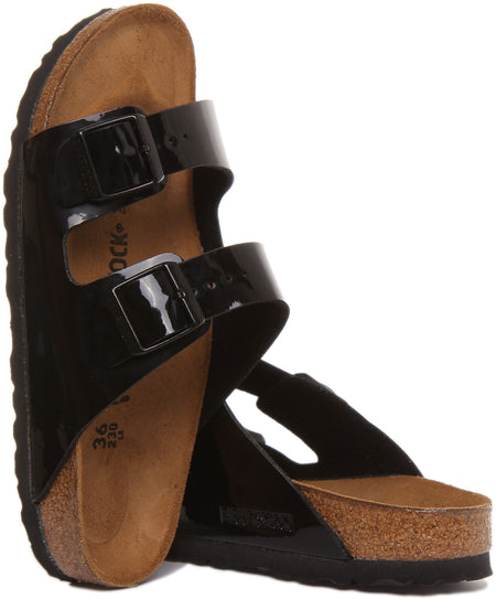 Sandali Birkenstock Arizona Birko Flor vernice nera a doppio cinturino da donna