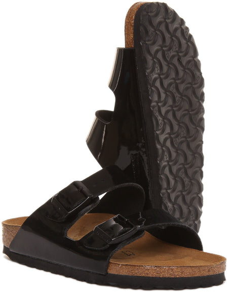 Sandali Birkenstock Arizona Birko Flor vernice nera a doppio cinturino da donna