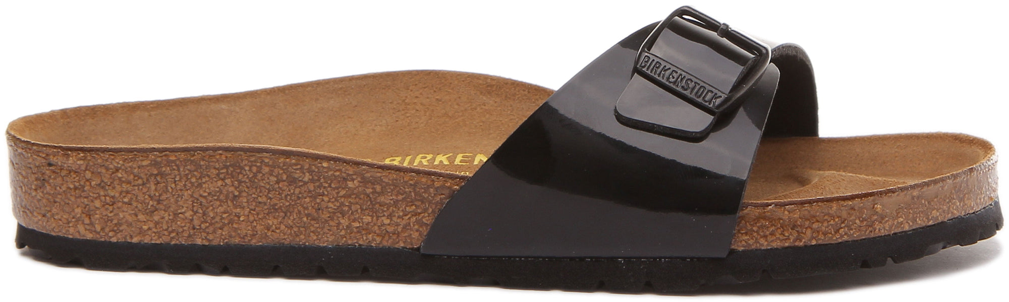 Birkenstock Madrid sandaal Birko Flor met enkele riem voor dames in zwart lakleer