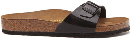 Birkenstock Madrid sandaal Birko Flor met enkele riem voor dames in zwart lakleer