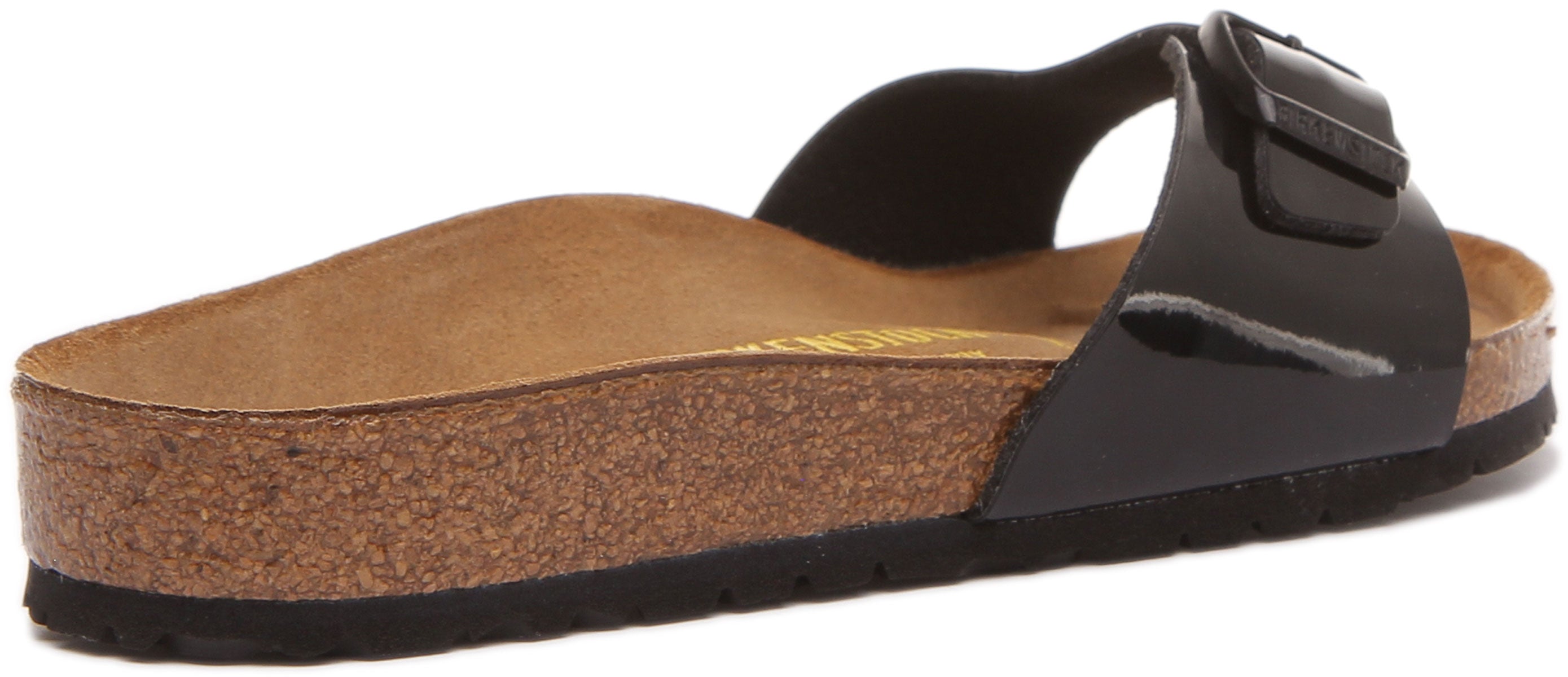 Birkenstock Madrid sandaal Birko Flor met enkele riem voor dames in zwart lakleer