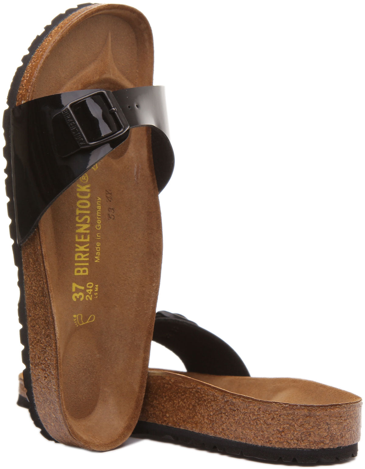 Birkenstock Madrid sandaal Birko Flor met enkele riem voor dames in zwart lakleer