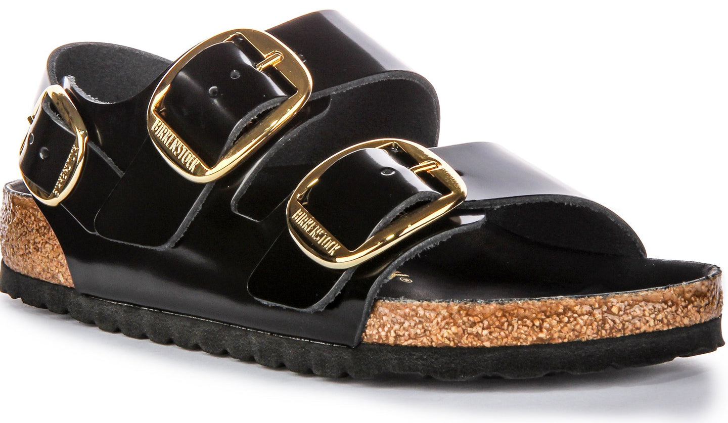 Birkenstock Milano Big Buck Sandales en cuir pour femmes en vernis noir