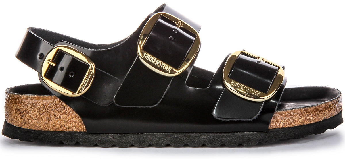 Birkenstock Milano Big Buck sandalen van leer voor dames in zwart lakleer  